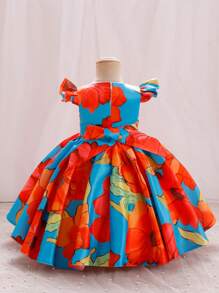 1pc Girls Floral Dress, Suitable For Baby Party, Birthday Banquet, School Piano Recital
