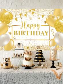 1 件 150*100 厘米白金色闪亮气球图案生日快乐涤纶背景布，生日宝贝淋浴派对房间墙壁背景装饰，家庭节日派对家居背景装饰，室内室外围栏横幅装饰挂布面料 - 白金 - 查看 5