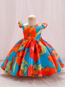 1pc Girls Floral Dress, Suitable For Baby Party, Birthday Banquet, School Piano Recital