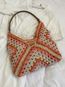 حقيبة كتف/تحمل كبيرة السعة نسائية بأسلوب البوهيمي المنسوج من القش، مثالية للمراهقات والطالبات في الجامعة أو للشاطئ والأنشطة الخارجية، للمدرسة والكلية والسفر والتسوق والخروجات