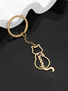 1PC 猫咪 DIY 可定制钥匙扣不锈钢首饰定制名字宠物纪念钥匙扣，可定制名字简约日常风格，钥匙扣，产品包括礼盒，情人节礼物，生日礼物，母亲节礼物，日常礼物 - 金色 - 查看 6