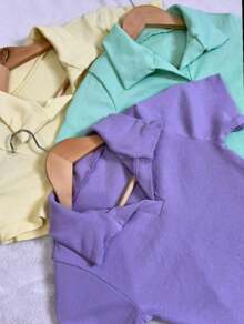 Women's Polo Neck T-Shirt Short Sleeve Cropped Foreign Fashion - 黑色 - 查看 3