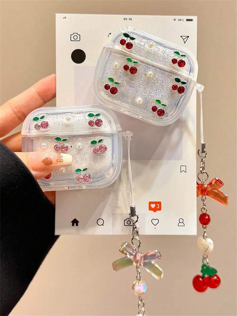Y2K 可爱环氧银箔 3D 樱桃耳机盒兼容 AirPods 1 2 3 Pro 2 带可爱吊坠保护壳柔软兼容 AirPods 4 - 紅櫻桃 - 查看 1