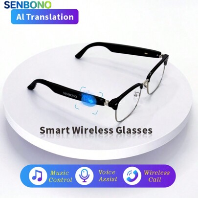 SENBONO SENBONO Orignal 2025 New Smart Glasses With AI Translation Built-In Microphone And Speaker, High-Definition Voice Calling And Music Playing, Smart Audio Glasses, Suitable For Sports, Driving, Fishing, And Daily Home Wear, Preferred For Both Men And Women, Best Gift For Men Women