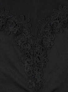 Vestido mini de ajuste ceñido sexy para fiesta, de manga larga con parches de malla trasparente - Negro - Ver 4