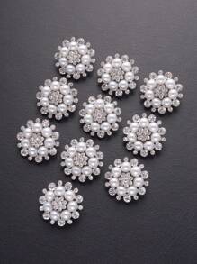 4 件/套高端金属花水钻珍珠纽扣，适用于婚礼装饰、服装、珠宝制作、DIY 鞋子、帽子、包包、缝纫配件