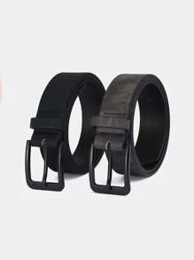 1 pieza Cinturón decorativo casual llano de poliuretano (PU) para hombres, apto para uso diario, hebilla con recubrimiento metálico, color negro