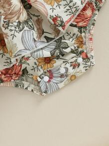 Newborn Girl Outfit, Long Sleeve Off-Shoulder Flower Print A-Line Romper Dress With Headband Clothes