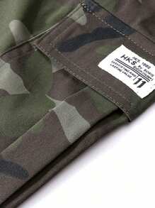 Short cargo décontracté ample pour hommes avec grandes poches, imprimé camouflage respirant pour les sports de plein air, été