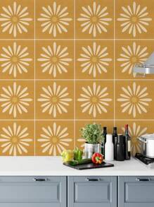 7.87英寸 x 7.87英寸 自粘地板砖，10片装自粘DIY乙烯基地板，可移除防水瓷砖贴纸，适用于浴室、厨房、楼梯（菊花色）