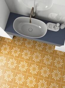 7.87英寸 x 7.87英寸 自粘地板砖，10片装自粘DIY乙烯基地板，可移除防水瓷砖贴纸，适用于浴室、厨房、楼梯（菊花色）