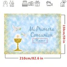 自定义名称自定义洗礼背景横幅金色圣杯天使十字架绿叶设计适用于洗礼派对、保佑上帝、我的第一个、家庭聚会背景装饰横幅、派对用品、肖像摄影背景道具乙烯基个性化 - 彩色 - 查看 6