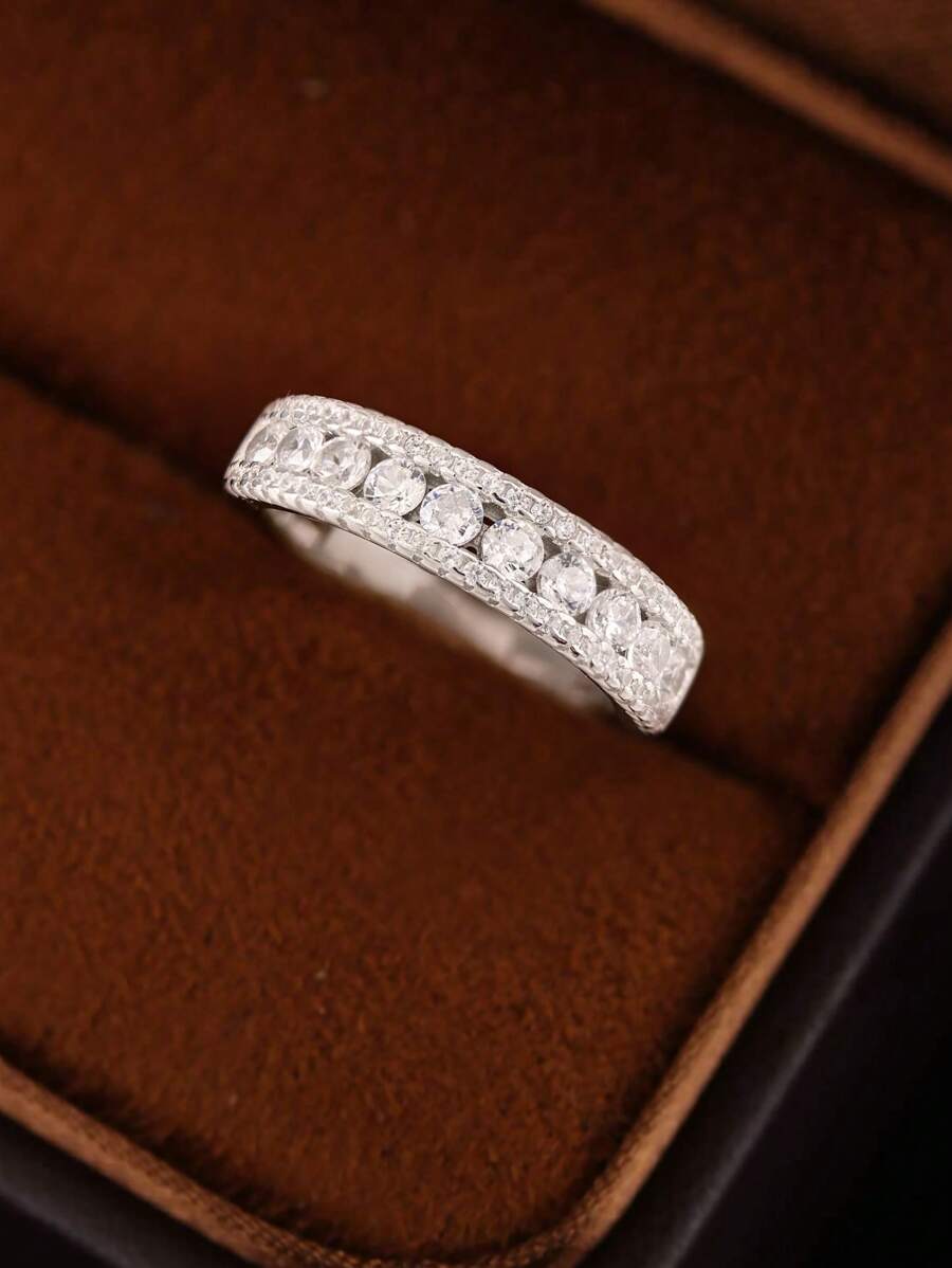 Stylever 1pc Shining Stars Zirconia Ring Ladies Jewelry For Women S925 Sterling Silver Lightweight And LuxuriousRing Fine Jewelry For Girls Birthday Dating Prom Party Gifts - Ten Stars - View 1