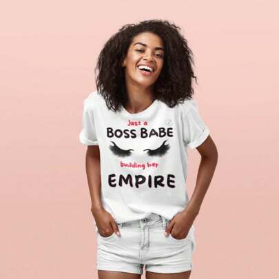 Just A Boss Babe Motivational Women's Premium Tee Inspirational Self Employed Female Owners. Gift For Lady Entrepreneurs. Female Boss Babes,Oversized Short Sleeve Classic Heavy Cotton T Shirt Printed Graphic Tee Women's Casual Short-Sleeved Top