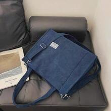 Women's Large Corduroy Zipper Shoulder Bag - 藏蓝色 - 查看 1