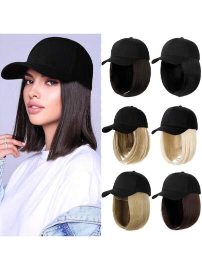 Women's Baseball Cap Wig, With Wig, Short Bobbed Style, Synthetic Straight Hair, Adjustable, Ombre Gradient Color, Wig Cap Style