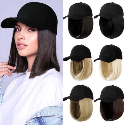 Women's Baseball Cap Wig, With Wig, Short Bobbed Style, Synthetic Straight Hair, Adjustable, Ombre Gradient Color, Wig Cap Style