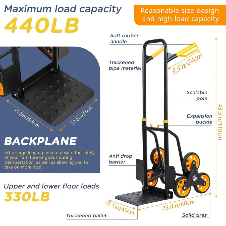 Stair Dolly, Stair Climbing Hand Truck 200kg, Heavy Duty Stair Climber ...