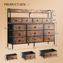 EnHomee 51.2" W Dresser For Bedroom With LED Lights, Large 13 Fabric Drawer Dresser For Bedroom, Long Dressers & Chests Of Drawers With Shelves For Closet Hallway, Mother's Day Decor, Room Decor, Home Decor, Rust Brown - 查看 6