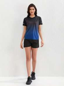 Women Sports Running Gradient Color Short Sleeve T-Shirt, Suitable For Spring And Summer - Baby Blue - View 4