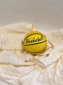 1个迷你儿童单肩包，男女通用，酷炫篮球字母设计，可爱百搭旅行链条斜挎包，篮球儿童链条时尚迷你单肩斜挎零钱包，PU材质篮球造型斜挎包，时尚链条肩带，适合男孩女孩参加派对、购物、日常使用。