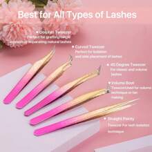 Professional Eyelash Tweezer Set, Stainless Steel Eyelash Extension Tweezers Suitable For Voluminous, Isolation And Classic Eyelashes