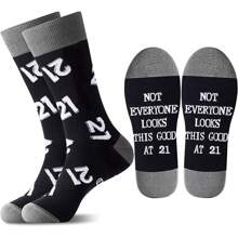 1 Pair Birthday Gifts For Men Aged 18/21/30/40/50/60/70/80, Funny Mid-Calf Socks For Men, Socks With Age Letters, Age Socks For Men, Birthday Gifts For 18/21/30/40/50/60/70/80 Years Old, Very Cool Gifts For Men, Novelty Men Socks, Fall - Black - View 4