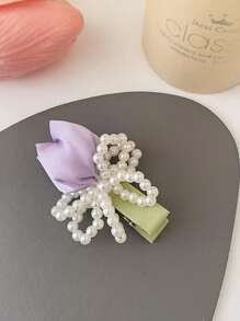 1pc Sweet Floral Rose Pearl Hair Clip Decorative Hairpin For Bangs & Strands - 1pcs - View 11