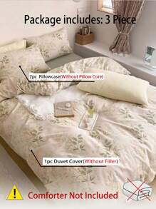 3pcs Leaf Pattern Soft Comfortable Duvet Cover Set - Mint Green - View 3