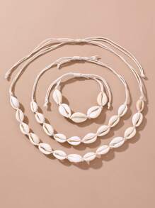 3 Pcs/Set Girls Shell Necklace Bracelet Anklet Jewelry Set