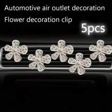 5pcs Crystal Diamond 5-Petal Flower Car Air Vent Clip, Elegant Car Decor