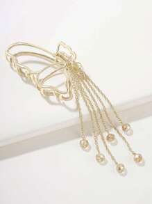 1枚立體蝴蝶結金屬髮夾,連鎖流蘇和人造水晶吊墜,空心蝴蝶馬尾扣,優雅的髮型配件 - 金色 - 查看 6