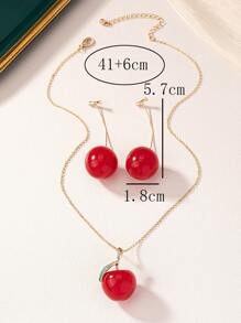 1 件/套最新 2025 樱桃设计极简主义风格项链和耳环套装，时尚女士日常珠宝