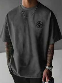 Camiseta de manga corta de cuello redondo con estampado de águila casual para hombre, de verano