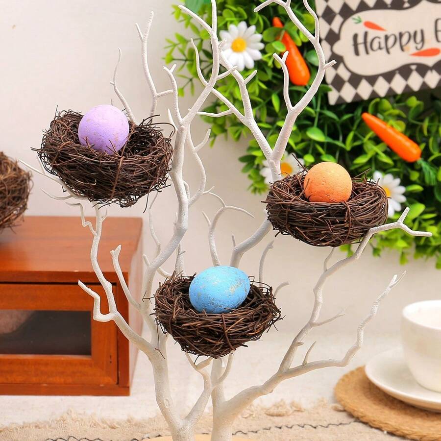 1pc Realistic Bird Nest Decor, DIY Woven Dried Branch Artificial Bird Nest For Yard Decoration, Easter