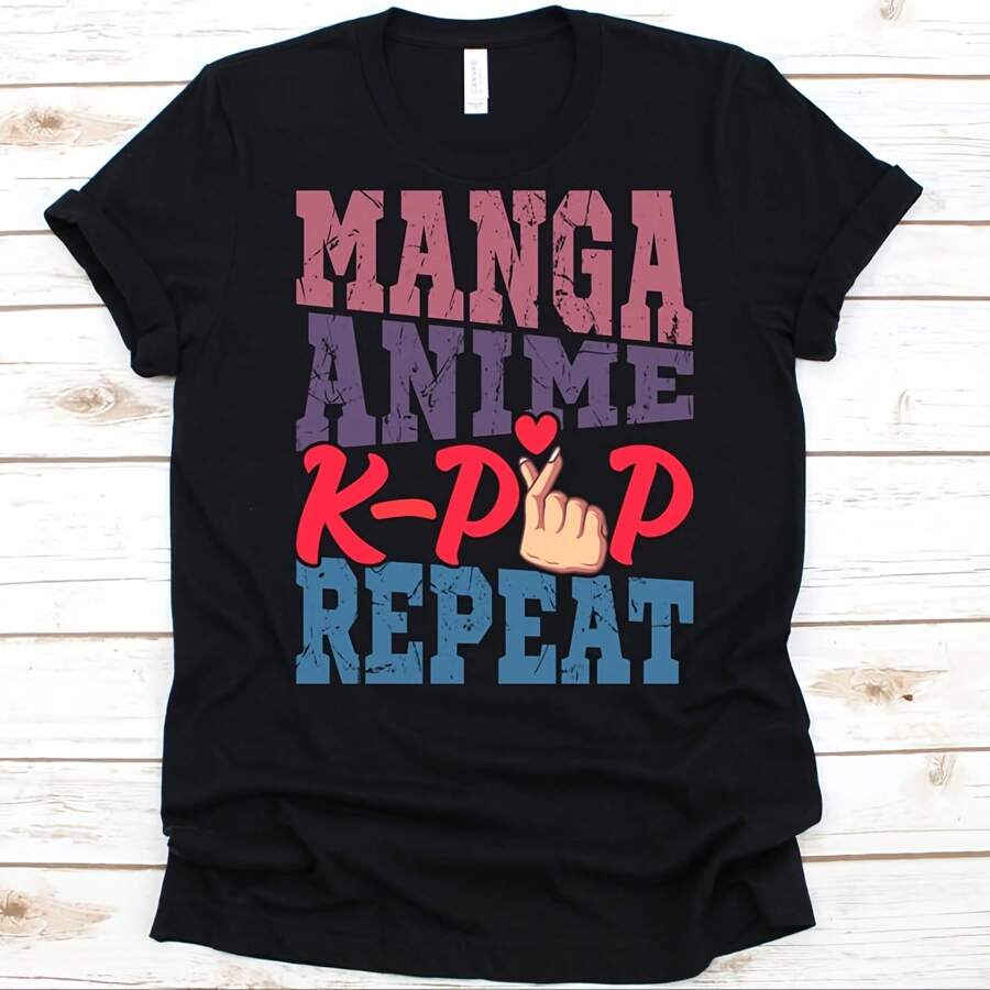 Manga Anime K-Pop Repeat Shirt, Korean Pop Fans, Finger Heart Design, K-Drama Addict, Anime Lover Gift, Manga Shirt, K-Pop Music, Oppa Shirt