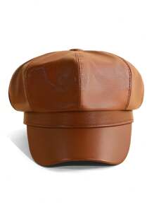 1pc Unisex Fashionable PU Beret Hat, Suitable For Small Head Size, Retro Casual Versatile Sun Hat, Ideal For Spring/Summer Outdoor And Street Style, Can Be Given As Gift