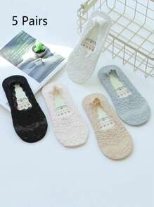 1/5 Pairs Fashion Deep Mouth Boat Socks Cherry Blossom Lace Non-Slip Invisible Short Socks Striped Light Socks Christmas Gift - Mouldless - View 6