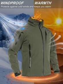 KEFITEVD Giacche invernali impermeabili da uomo con cappuccio in softshell e fodera in pile termico, giacche da trekking, cappotti antivento tattici da esterno con più tasche con cerniera