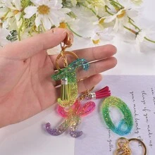 1 Pc Alphabet Silicone Resin Molds Reversed Letter Keychain Molds With Hole Fancy Letter Epoxy Resin Casting Molds For DIY Crafts Jewelry Earrings Pendant Keychain - White - View 5