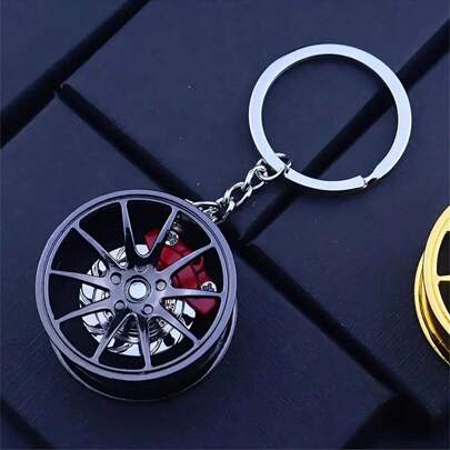 1pc Precision-Crafted BMW Style Wheel Keychain With 360° Rotation & Red Brake Detail - A Stylish Accessory For Car Lovers