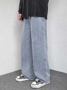 Pantalones vaqueros de mezclilla recta lavada minimalista y versátil de primera calidad, con cintura elástica con cordón, pantalones casuales para todas las estaciones