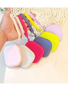 Nueva bolsa cosmética de silicona cuadrada mini, monedero multiusos pequeño para uso al aire libre, almacenamiento de llaves, auriculares, portador de tarjetas