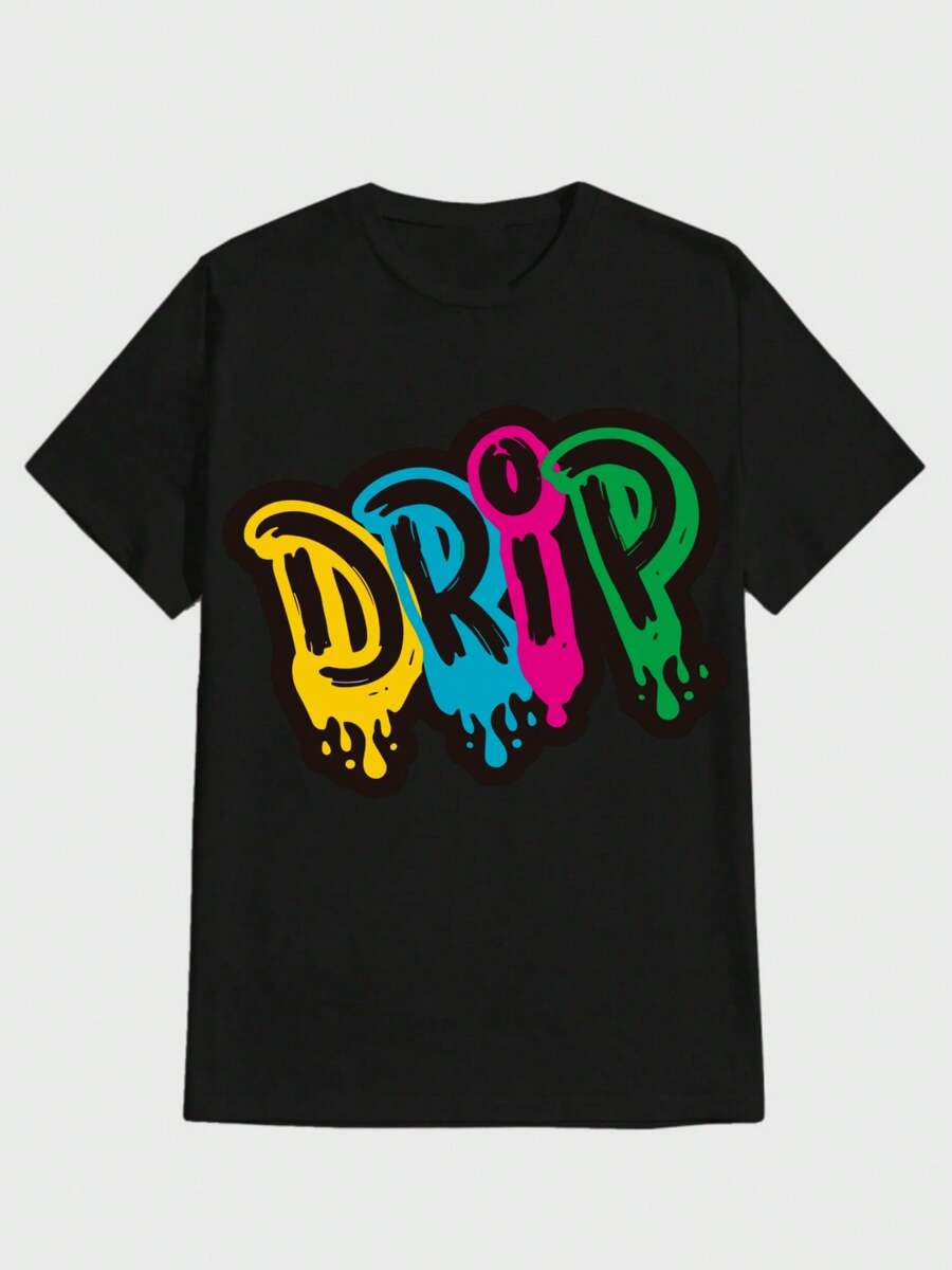 Simple Letter Print T-Shirt  Casual Digital Print  Pure Heavy Cotton T Shirt