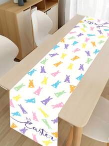 1pc Paashaas Ontwerp Tafelloper Tafelkleed, Vrolijke Paasdecoratie, Kleurrijke Konijnenpatroon Polyester Tafelloper, Woondecoratie, Tafelmiddenstukdecoratie, Festival Paasdag Feestbenodigdheden, Keuken Eetkamerdecoratie