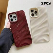 Ốp điện thoại thời trang tối giản, bất đối xứng, họa tiết sóng nước (1 đỏ rượu vang + 1 trắng), chống rơi vỡ, có nếp nhăn, tương thích với iPhone 11, 13, 12, 14, 13 Pro Max, 14 Pro Max, 15, 15 Pro, 15 Pro Max, 16, 16 Pro, 16 Plus, 16 Pro Max, 17, 17 Pro, 17 Air, 17 Pro Max. Quà tặng sinh nhật mùa xuân. - Nhiều màu - Xem 2