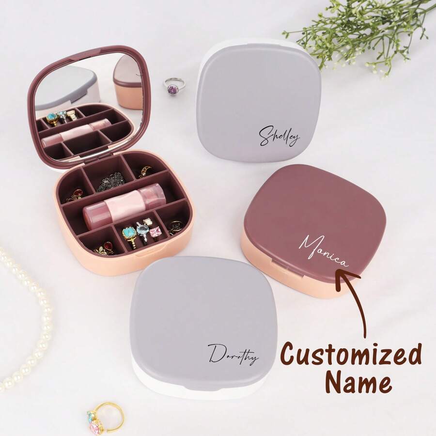 1 Customized Jewelry Box, Equipped With A Mirror, Suitable For Storing Earrings, Necklaces, And Exquisite Gifts For Family And Girlfriends On Valentine's Day And New Year's Day - Multicolor - View 1
