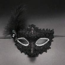 Sanrio 1pc Carnival Party Mask, Masquerade Mask For Women, Feathered Princess Mask For KTV, Pool Party, Sexy Half Face Mask, Costume Mask