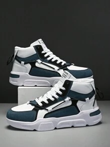 High Top Casual Sneakers For Men, Personalized Color Blocking Letter Print Dual Shoelace Design, Fashion Street Style, Comfortable Walking, Non-Slip Skate Shoes - White Orchid - View 4