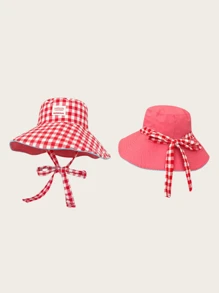1pc Women's Plaid Casual Polyester UPF Sun Protection Reversible Bucket Hat, Suitable For Spring/Summer